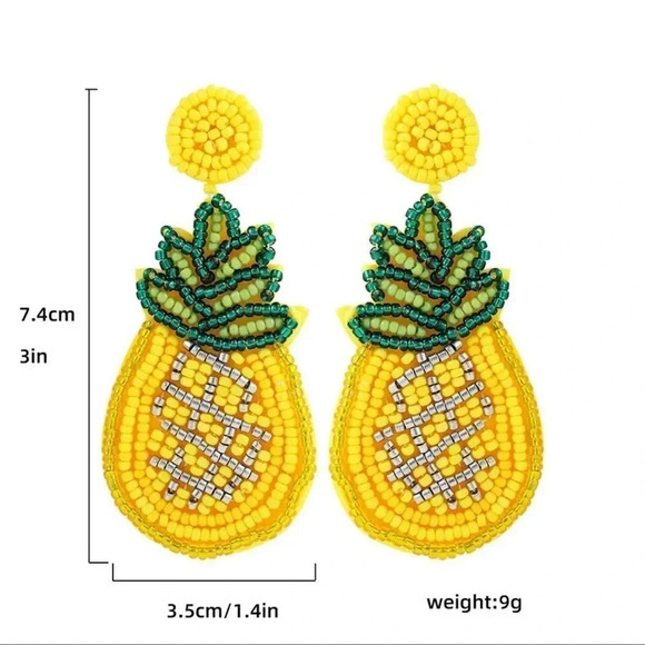 Pineapple Yellow Beaded Earrings - Picture 4 of 7
